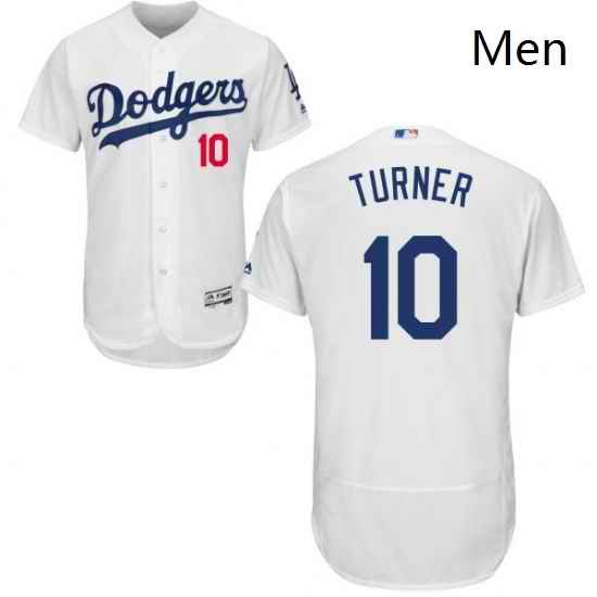 Mens Majestic Los Angeles Dodgers 10 Justin Turner White Home Flex Base Authentic Collection MLB Jersey